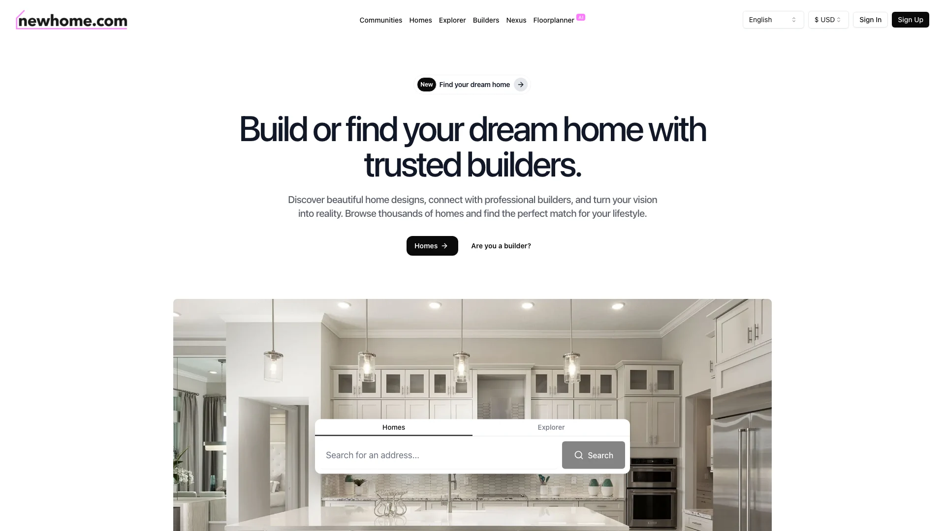 NewHome website homepage — find and build your dream home (newhome.com)