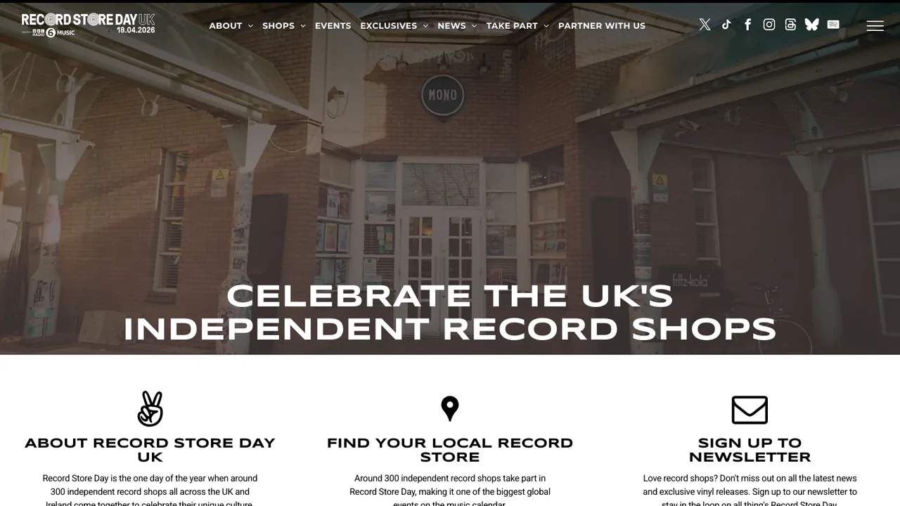 Record Store Day UK website homepage — recordstoreday.co.uk