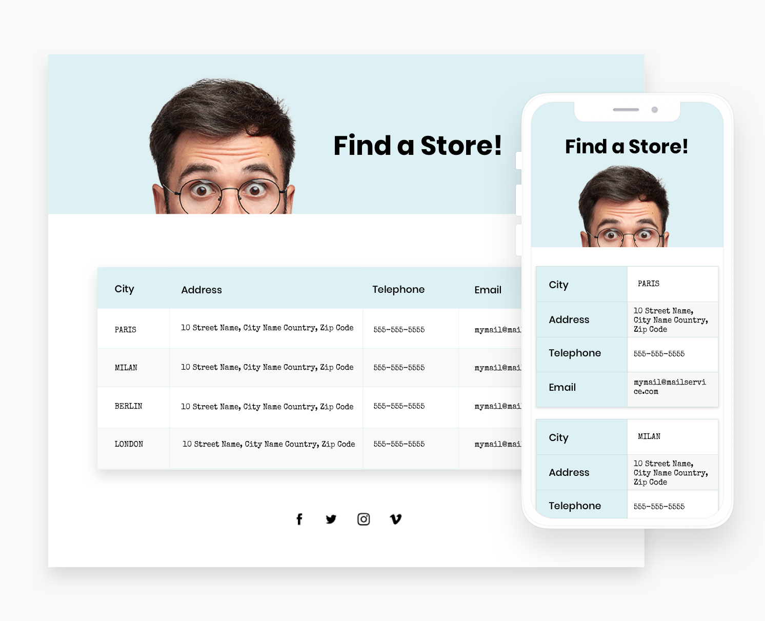 Table widget with content live on a desktop and mobile view.